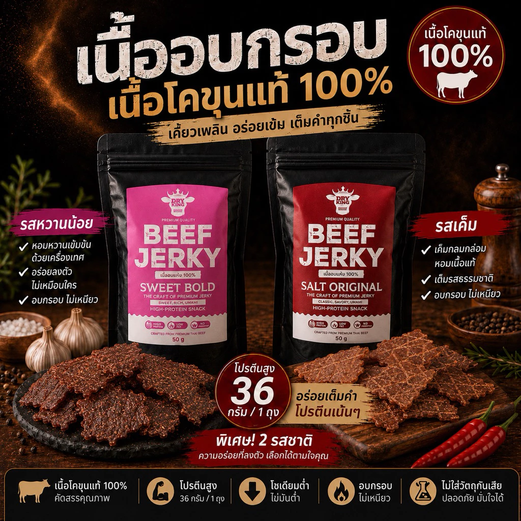 [ส่งไว สินค้าขายดีมาก] เนื้อโคขุนอบกรอบเซ็ตคู่2รสชาติ🥩🍯