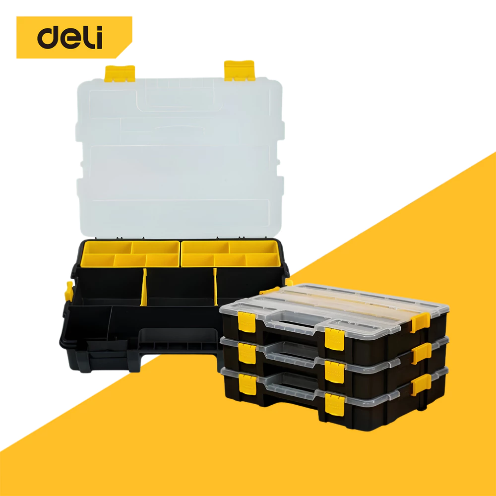 Deli กล่องใส่อุปกรณ์ กล่องเก็บน็อต กล่องใส่สกรู แบ่งช่องเก็บได้ ล็อคแน่น ซ้อนกันได้หลายชั้น Modular Box