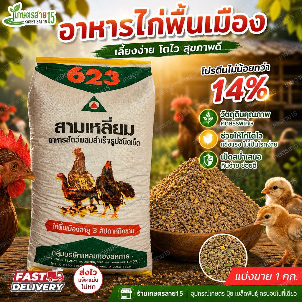 อาหารไก่พื้นเมือง อายุ3 สัปดาห์ขึ้นไป แบ่งขาย 1 กก.