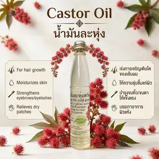 น้ำมันละหุ่ง ออแกนิกส์ น้ำมันละหุ่งสกัดเย็น Organic เพียว 100% Castor Oil cold pressed Organic Hexane Free
