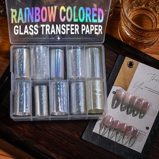 จัดส่งทันที ♡ Rainbow TRANSFER FOIL ฟอยล์ แบบลอกลาย 10 (แบบบรรจุกล่อง)