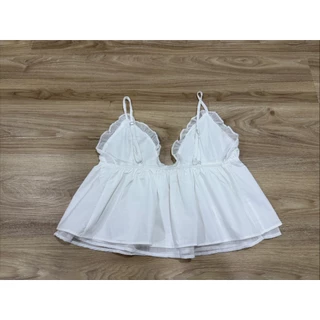 BY IRA (2026-153) Crystal Top เสื้อสายเดี่ยวไตล์ลูกคุณหนู แต่งระบาย สายปรับได้