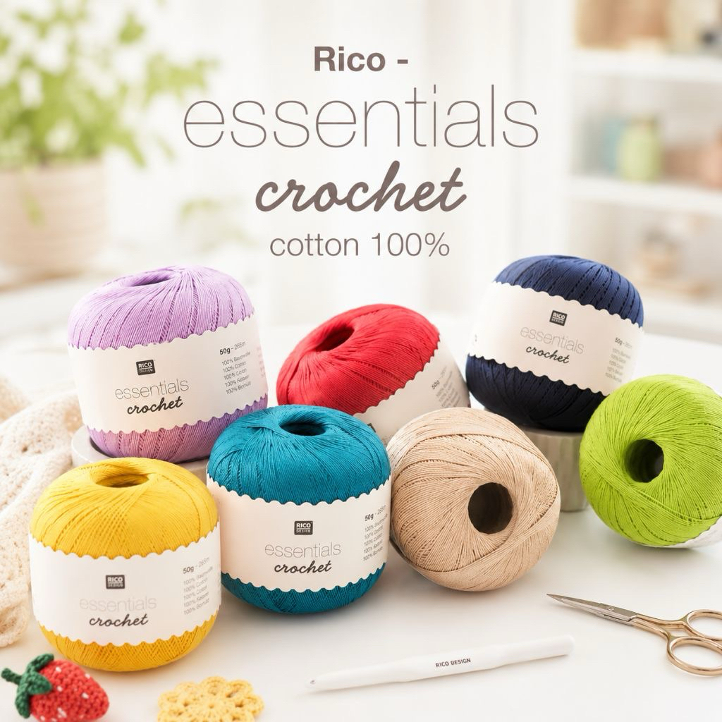 Rico - essentials crochet ไหม cotton100% สีสวย เงางาม ไม่เป็นขุย made in bulgaria 🇧🇬