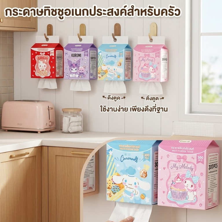Green air กระดาษทิชชู่อเนกประสงค์ ในครัว ซับน้ำมัน 300 แผ่น  แบบดึงตูด เลือกลายได้