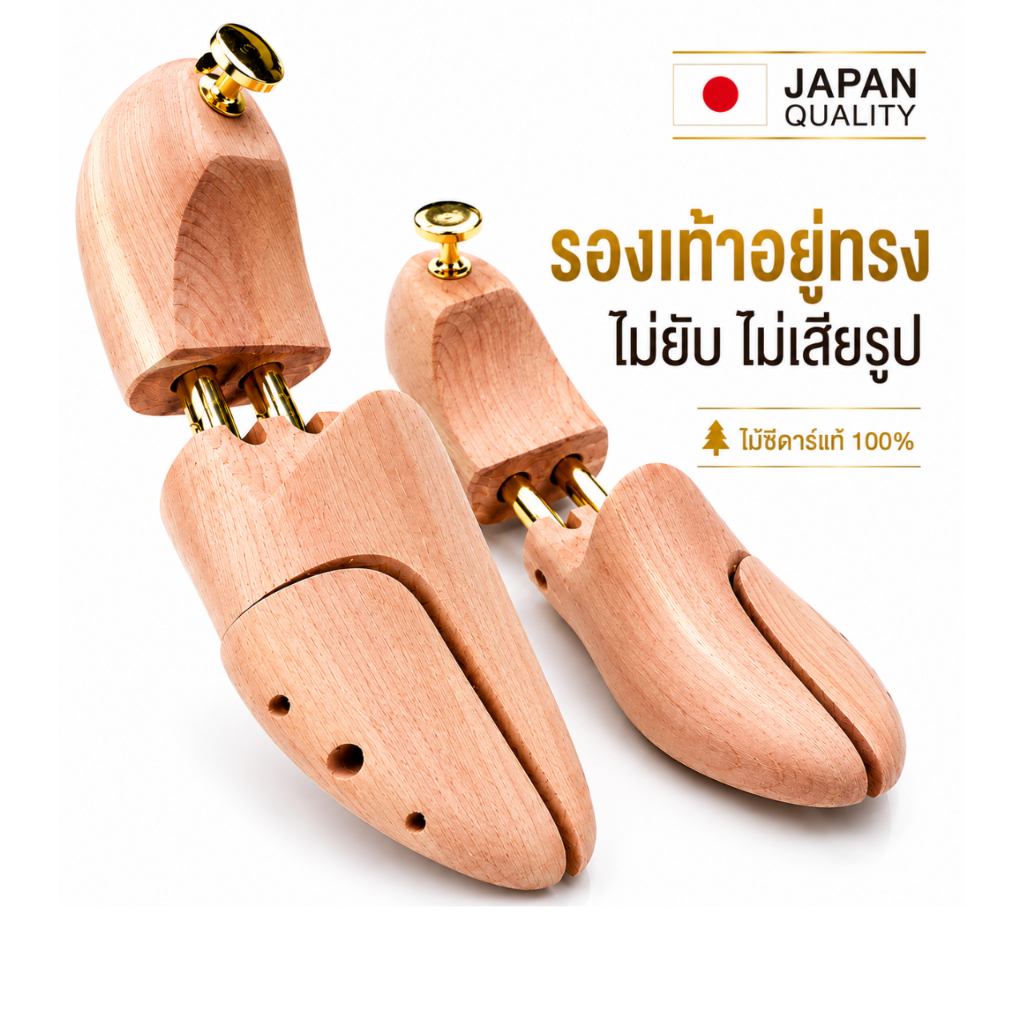 ที่ดันทรงรองเท้า ไม้ซีดาร์ Shoe Tree แบบสปริงคู่ ลดรอยย่น ดูดซับความชื้น ของแท้จากญี่ปุ่น