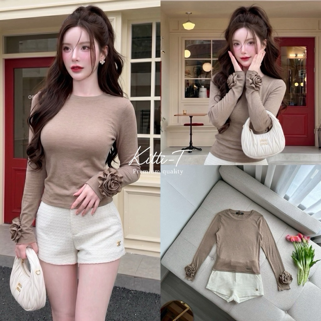 KT 1520 SET (2)ชิ้น เสื้อ+กางเกง ดีไซน์เก๋ ชุดใส่ไปถ่ายรูป Kitti