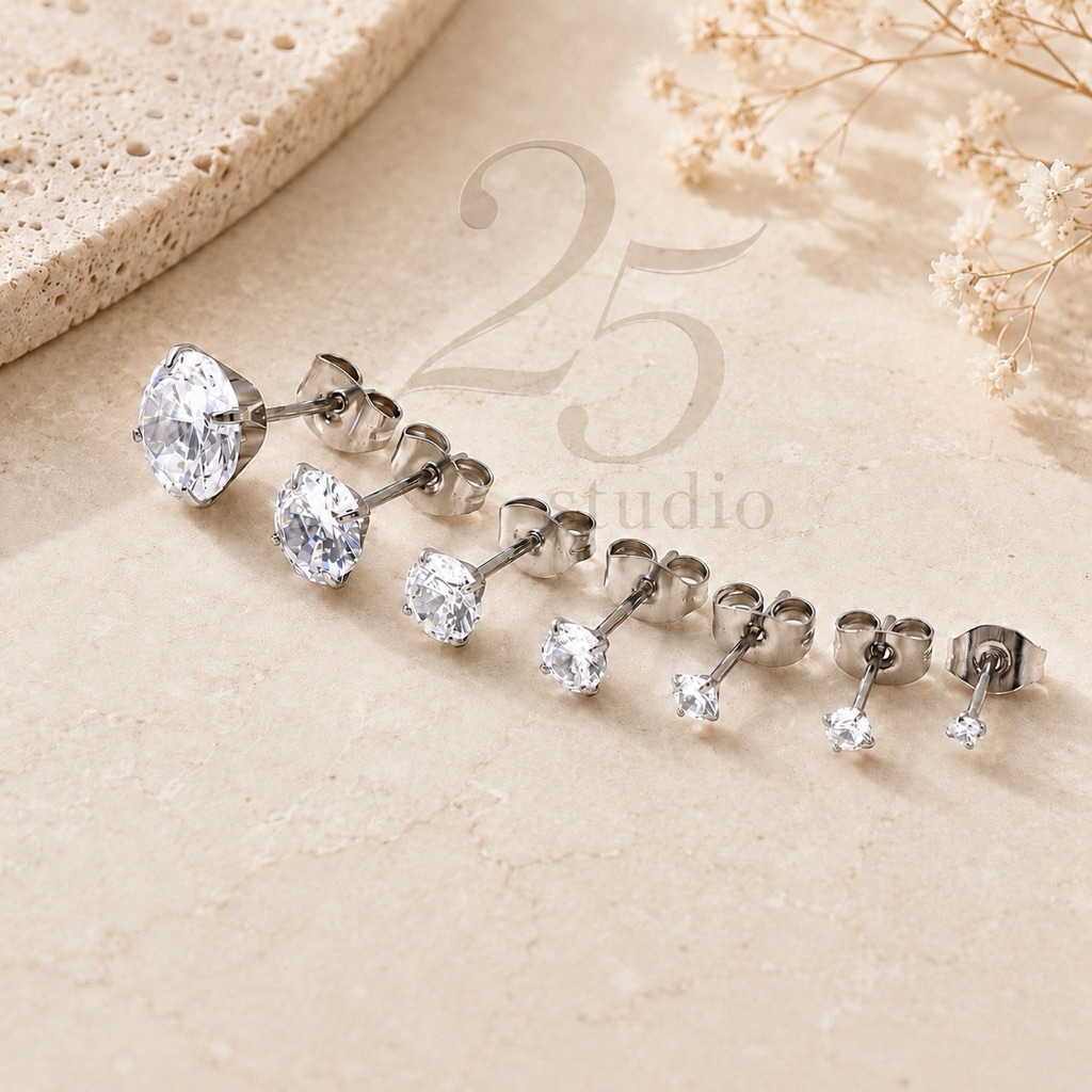 💎ต่างหูเพชรCZ สแตนเลส316L ใส่อาบน้ำได้ ไม่ลอก ไม่แพ้