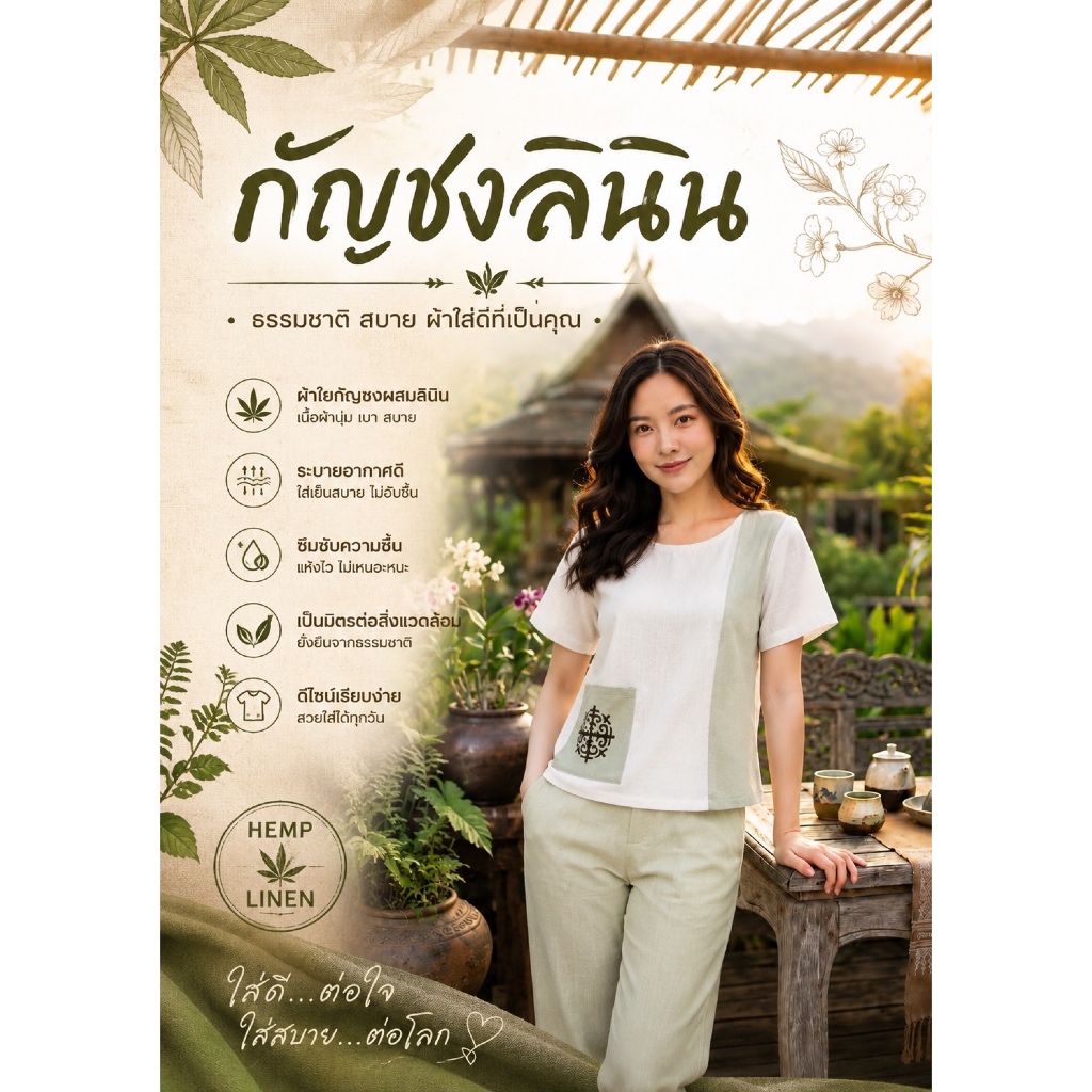 เสื้อใยกัญชงลินิน งานอัดกาว มีหลากหลายแบบ ตัดตามออเดอร์