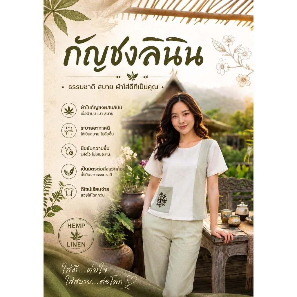 เสื้อใยกัญชงลินิน งานอัดกาว มีหลากหลายแบบ ตัดตามออเดอร์