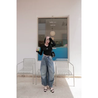 (พร้อมส่ง) Cropped Mom Jeans กางเกงยีนส์ทรงมัม 9 ส่วน - A3726