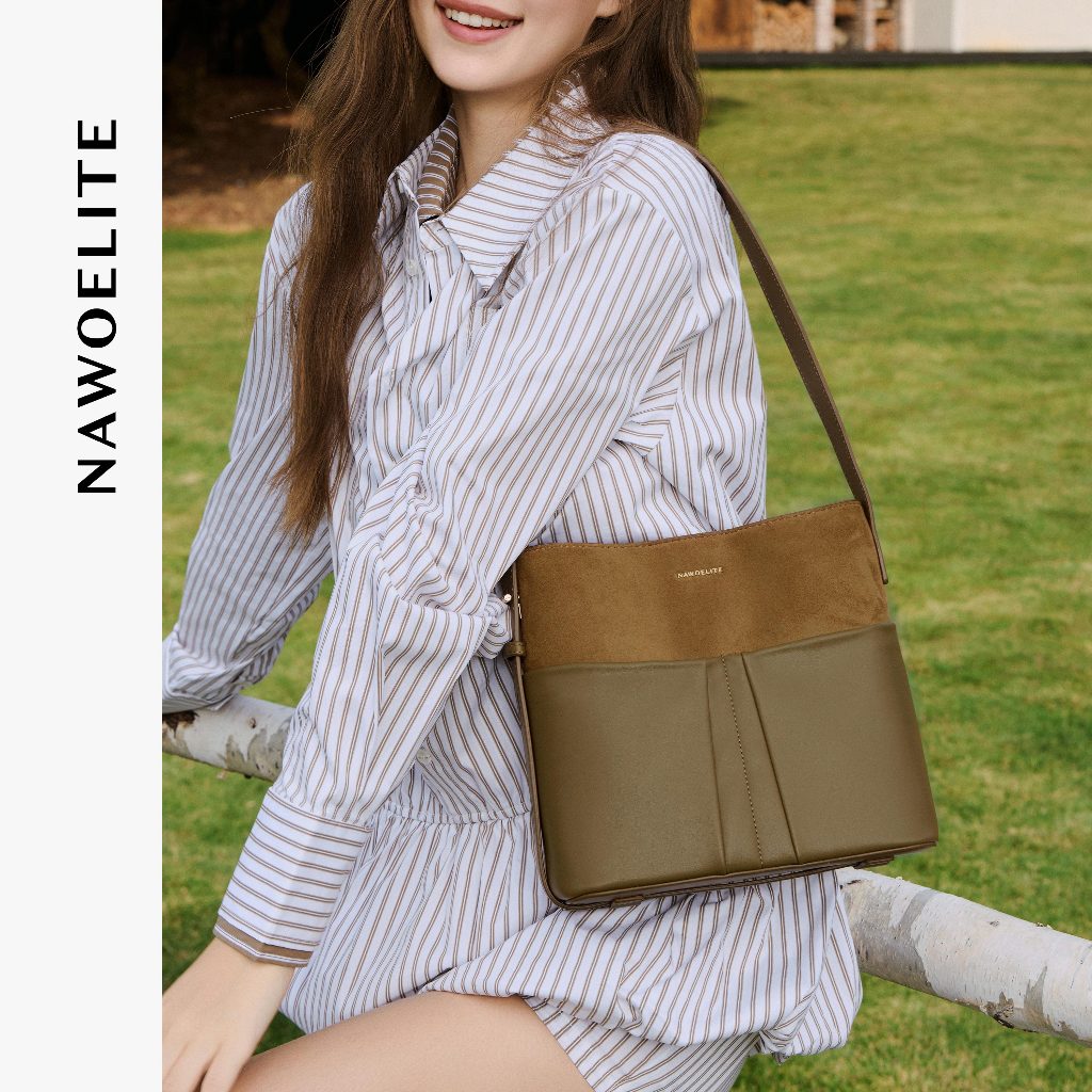 NAWOELITE Cocoa bag กระเป๋าสะพายไหล่สำหรับผู้หญิงสไตล์เกาหลี หนังPU กระเป๋าสะพายข้าง กระเป๋าอเนกประสงค์