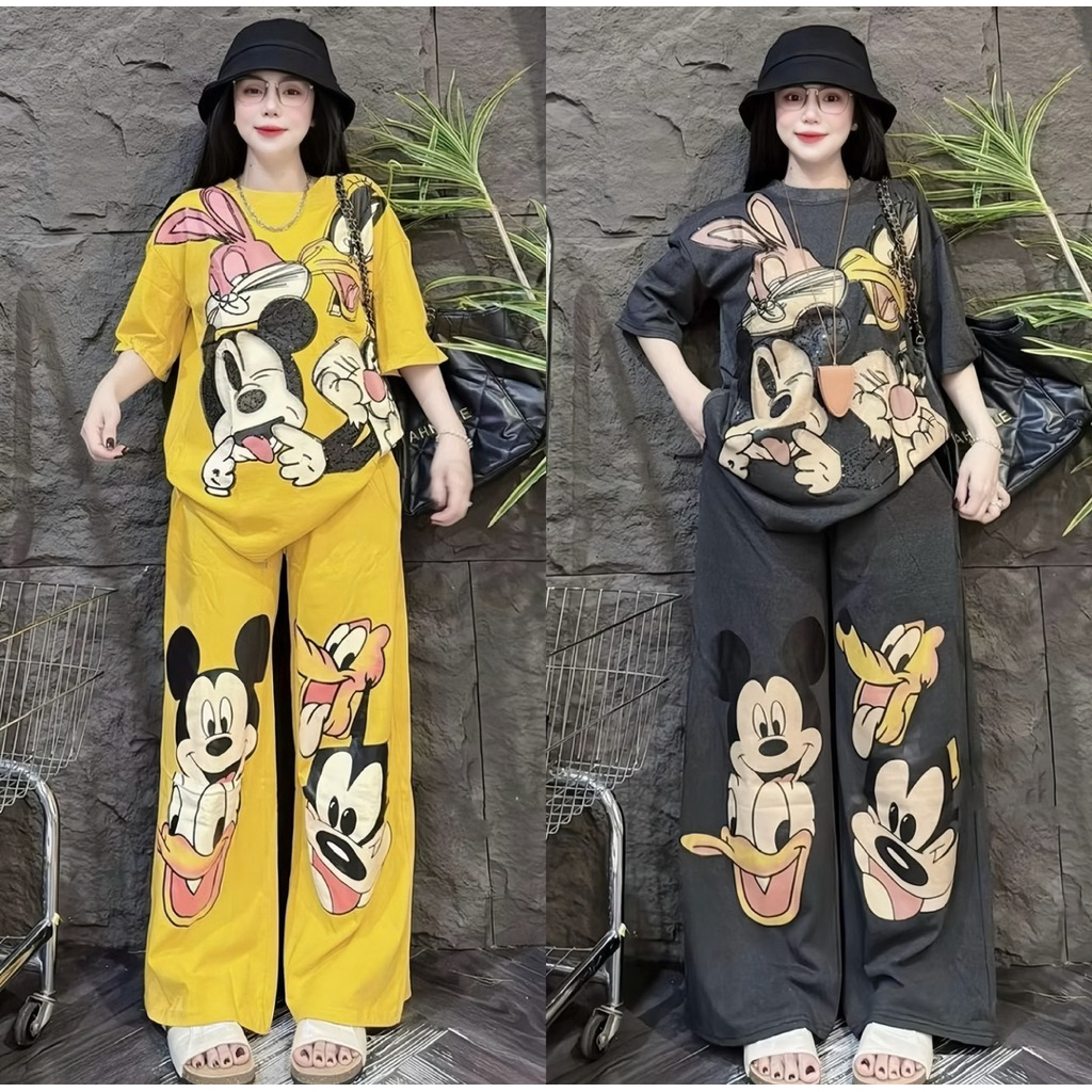 ชุดเซ็ท 2ชิ้น พิมพ์ลาย[กระต่าย/มิกกี้] ขายาว ฟรีไซส์