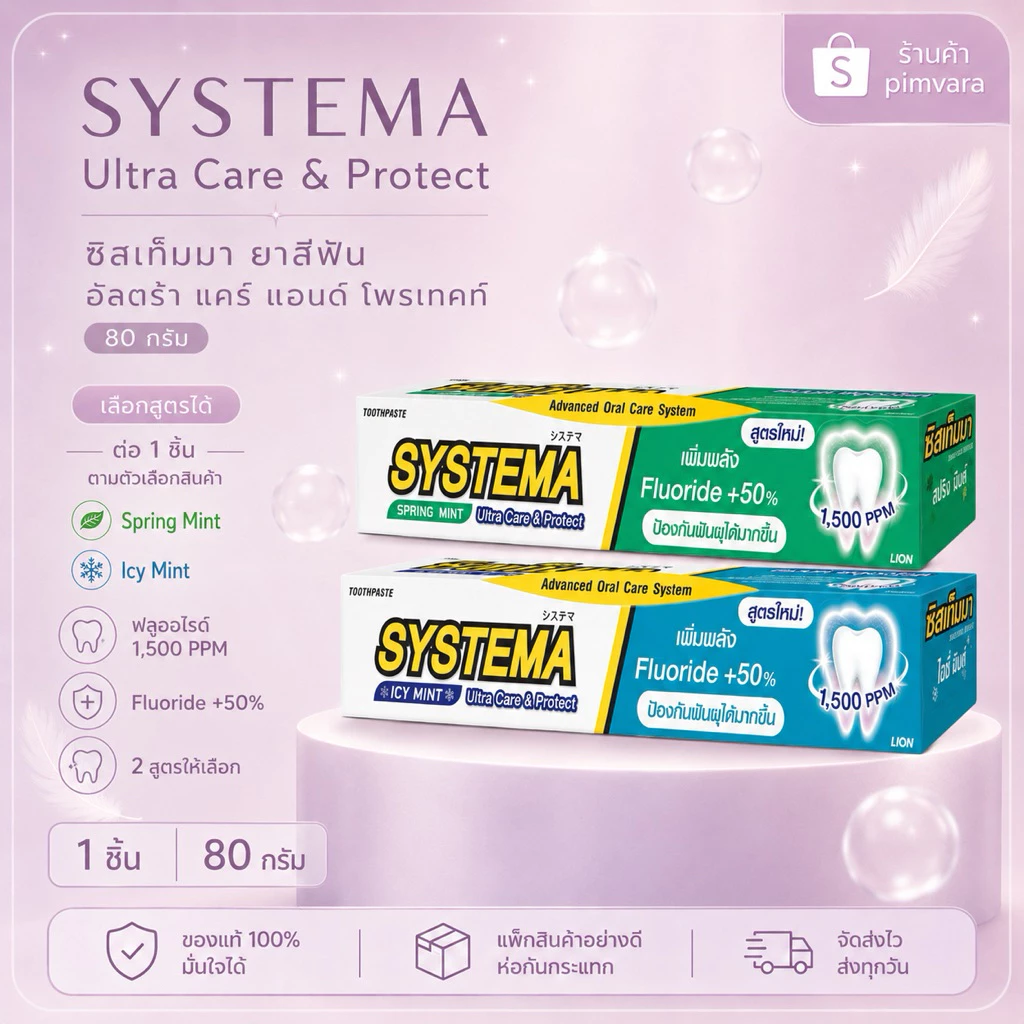 หมดอายุปี 28🩵SYSTEMA ซิสเท็มมา ยาสีฟัน อัลตร้า แคร์ แอนด์ โพรเทคท์ ไอซี่มินต์ 80 กรัม