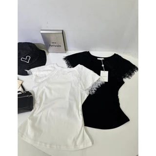 M2200 เสื้อยืดดีเทลแต่งลูกไม้ช่วงไหล่และแขน ลุคนี้คือจึ้งมากกก เนื้อผ้าใส่สบาย ดีเทลลูกไม้ฉลุสวยแพง