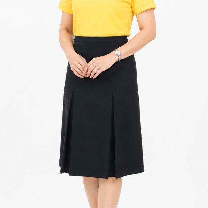 กระโปรงทรงเอ ทวิตคู่ ผ้านาโน สีดำ ความยาว 24 นิ้ว มีซับใน bykkskirt
