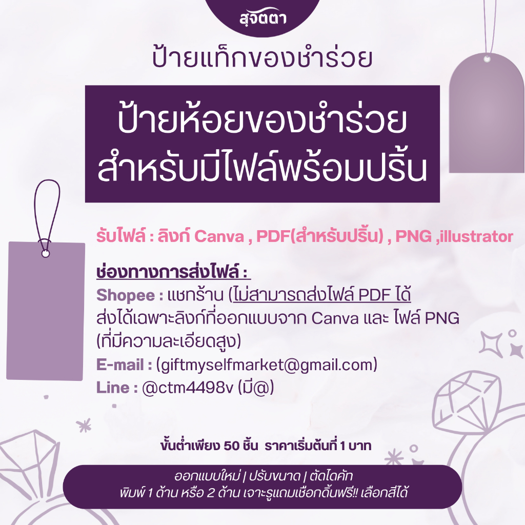 ปริ้นป้ายห้อยของชำร่วยสำหรับมีไฟล์พร้อมปริ้น ของชำร่วย ป้าย Wedding Tag