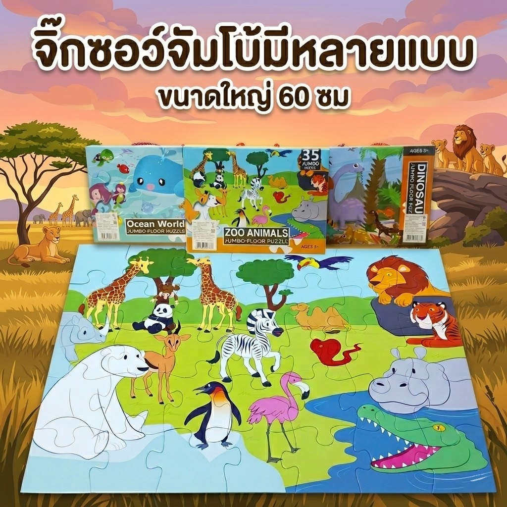จิ๊กซอว์จัมโบ้ขนาดใหญ่ JUMBO FLOOR PUZZLE รูปแบบการ์ตูนสัตว์บก,น้ำ,ไดโนเสาร์ สีสวย
