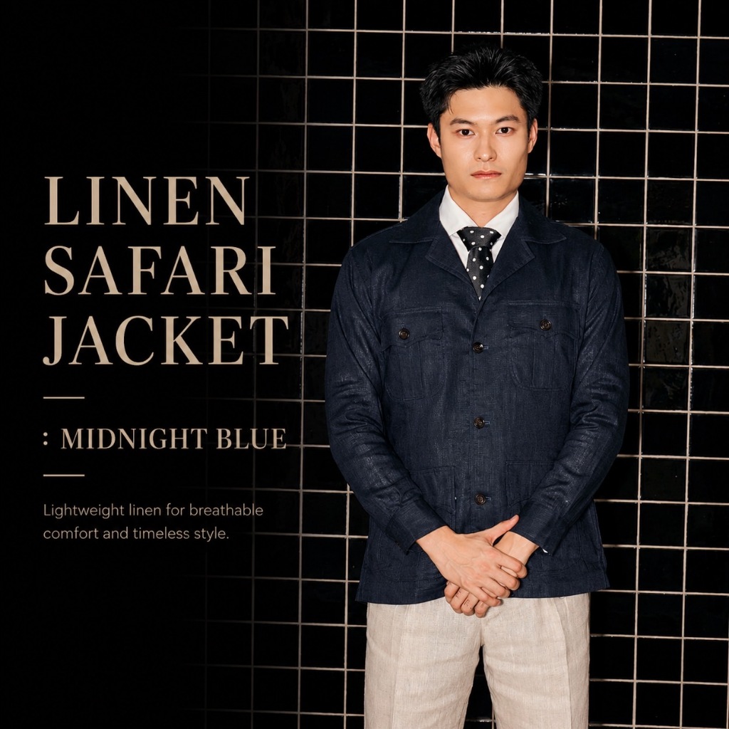 TOFFY & BROWN / LINEN SAFARI JACKET (MIDNIGHT BLUE)