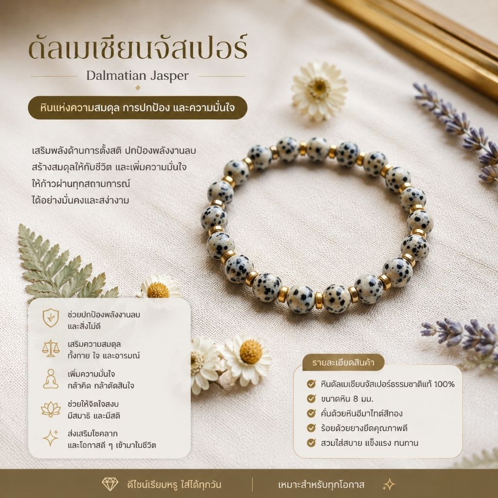 (พร้อมส่ง) 🖤🤍 กำไลหินดัลเมเชียนแจสเปอร์ | Dalmatian Jasper | ขนาด 8 มม. 🤍🖤