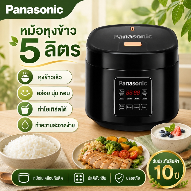 หม้อหุงข้าว 5L อเนกประสงค์ ไม่ติดหม้อ ข้าวนุ่มไว ประหยัดไฟ หม้อหุงข้าวไฟฟ้า รับประกัน 10 ปี Rice Cooker
