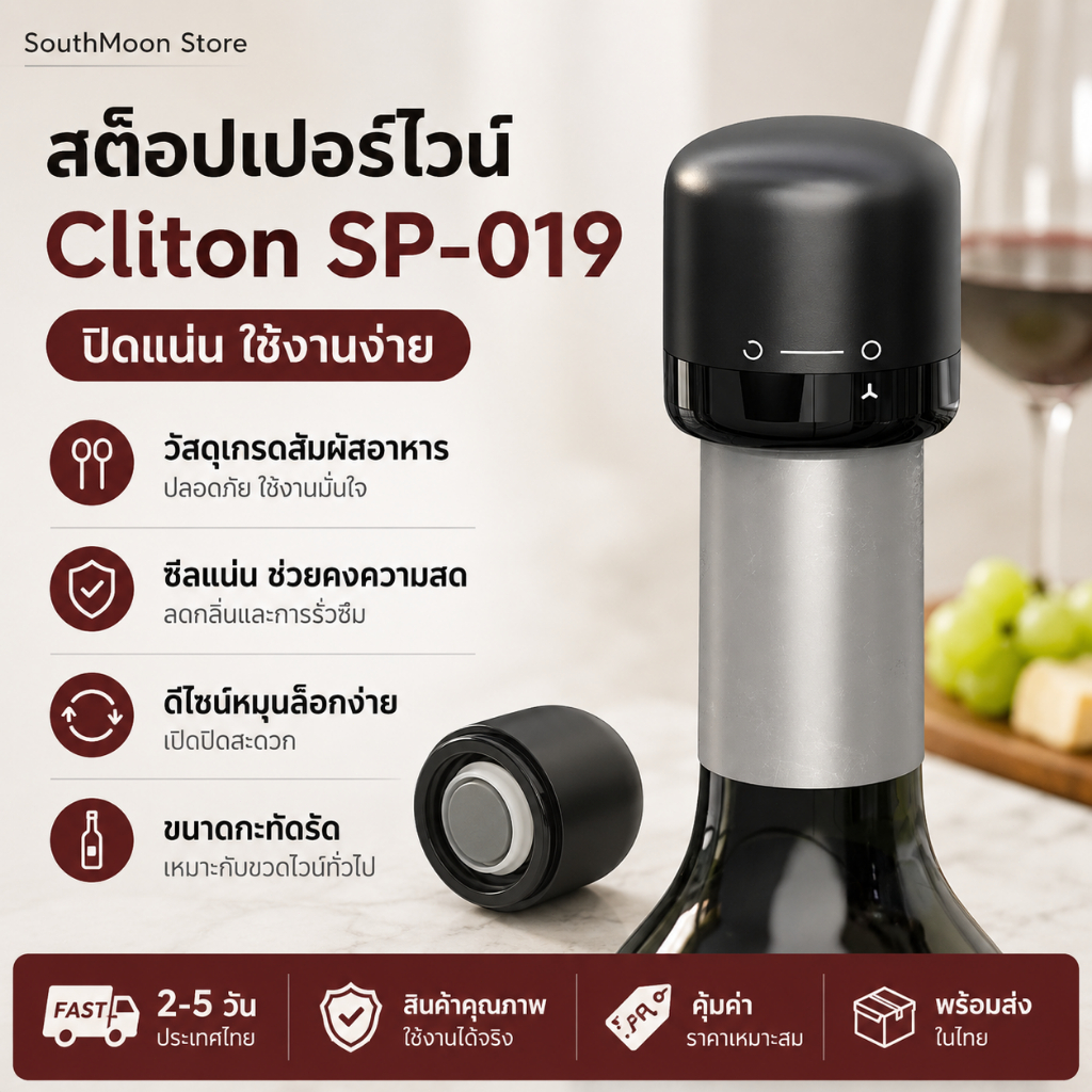 Cliton จุกปิดขวดไวน์ Wine Stopper ฝาปิดขวดไวน์ สต็อปเปอร์ไวน์ จุกปิดแชมเปญ กันรั่ว เก็บกลิ่น ใช้ซ้ำได้ บ้าน บาร์ พกพา