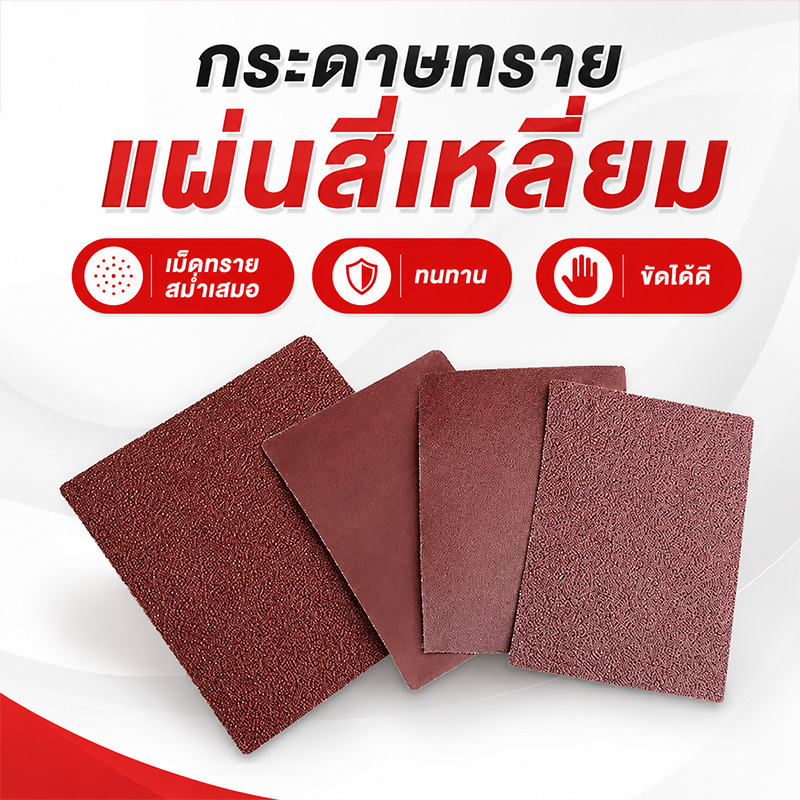 กระดาษทรายแผ่นสี่เหลี่ยม 27x22 มม. คอรันดัมสีน้ำตาล J-Type ใช้แห้ง/เปียก เบอร์ 36-180