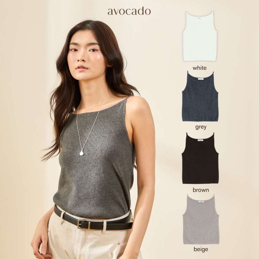 avocado - Cosmos Knit Camisole  สายเดี่ยวคอปาด ดีไซน์เรียบง่าย ใส่ได้ทุกวัน