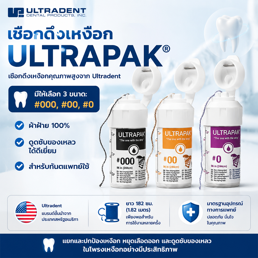 ULTRAPAK Retraction Cord #000/#00/#0 3ขนาด ใช้ได้หลายเทคนิค ยาว182ซม.