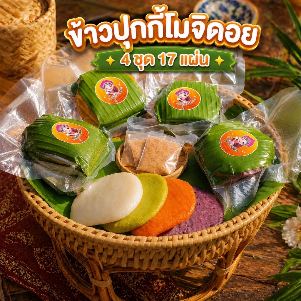 ข้าวปุกโมจิดอยครบ 4 สี (ได้ 17 แผ่น) ข้าวเหนียวจากบนดอย
