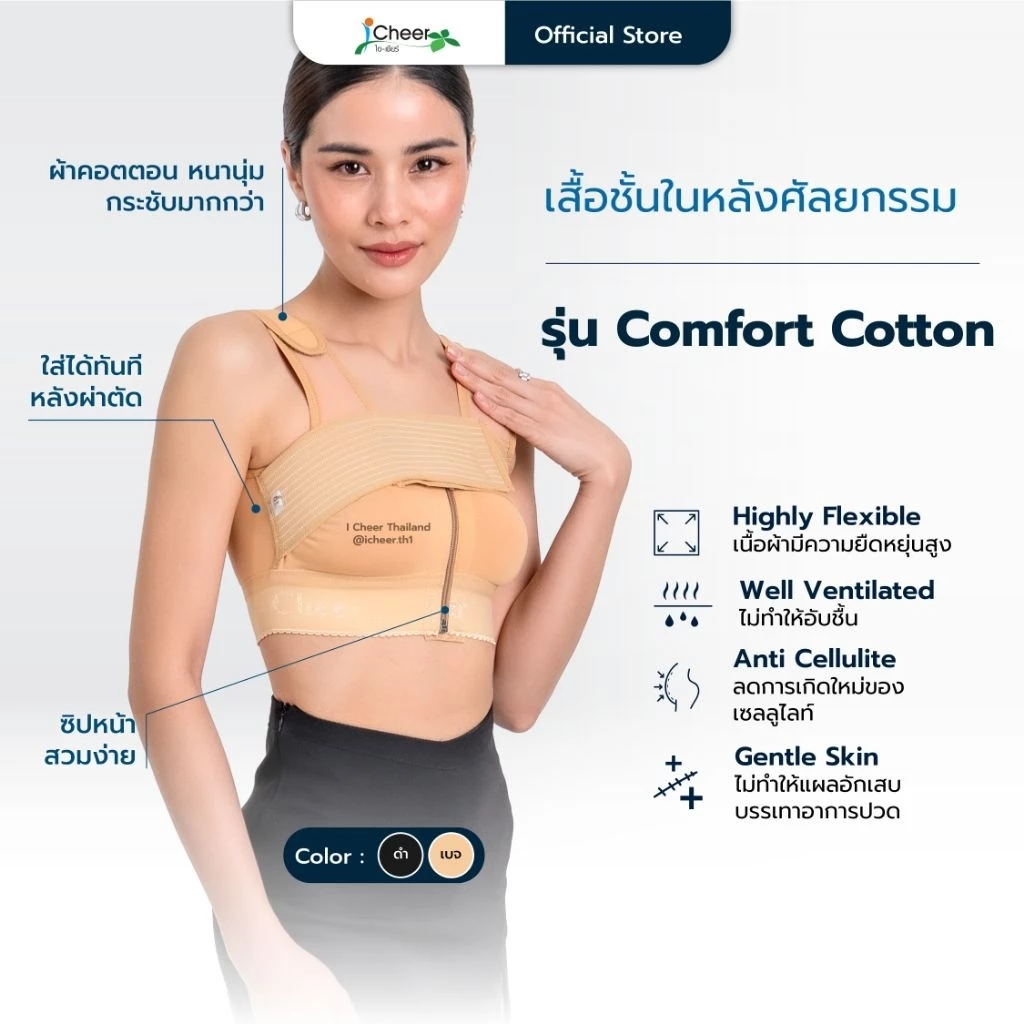(ส่งฟรี/โค้ดลด) ซัพพอร์ตบรา รุ่น Comfort Cotton สีเบจ สีดำ (iCheer Thailand)​