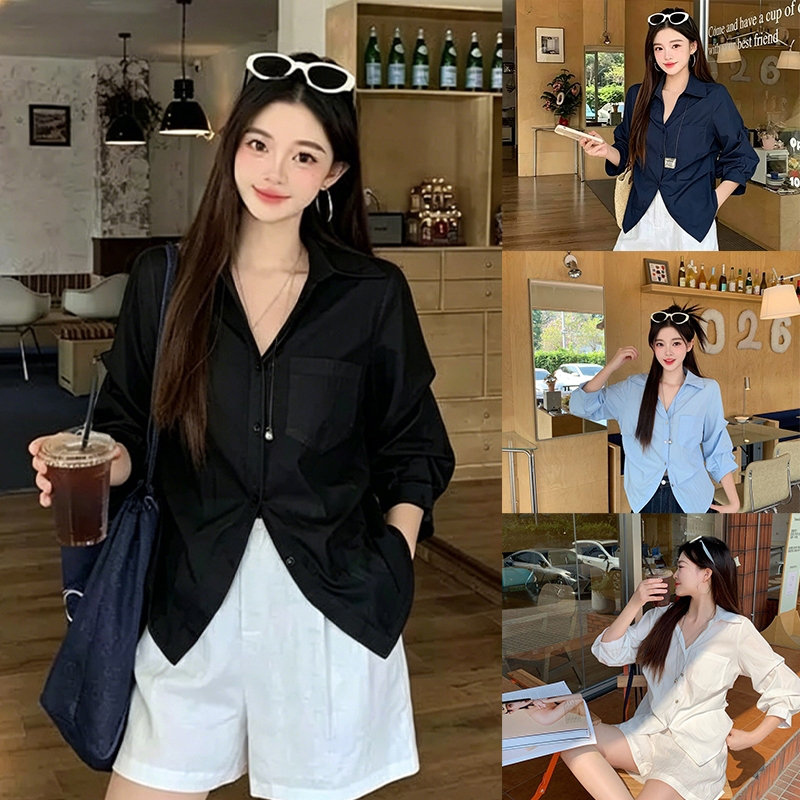 BG#เสื้อเชิ้ตผู้หญิงแขนยาวมีปก ไซซ์ใหญ่M-2XL ทรงสวย พรางหุ่น ผ้านุ่ม ใส่สบาย สไตล์เกาหลี ใส่ทำงานได้ ส่งจากกรุงเทพฯ99470
