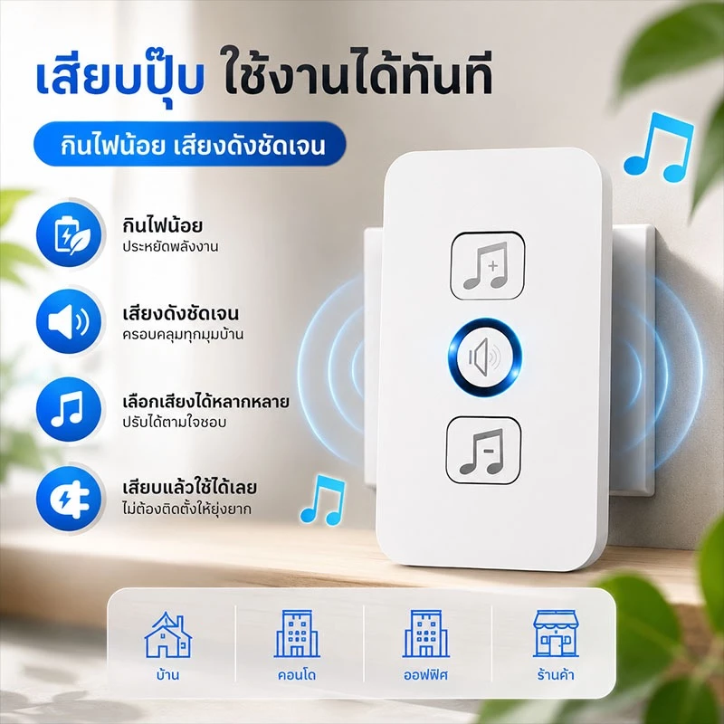 กริ่งประตูไร้สาย ระยะการใช้งาน 800 เมตร กันน้ำและฝุ่น ริงโทน 36 เสียง ด้วยเสียงเมโลดี้ที่สดใสหลากหลาย thumbnail 3