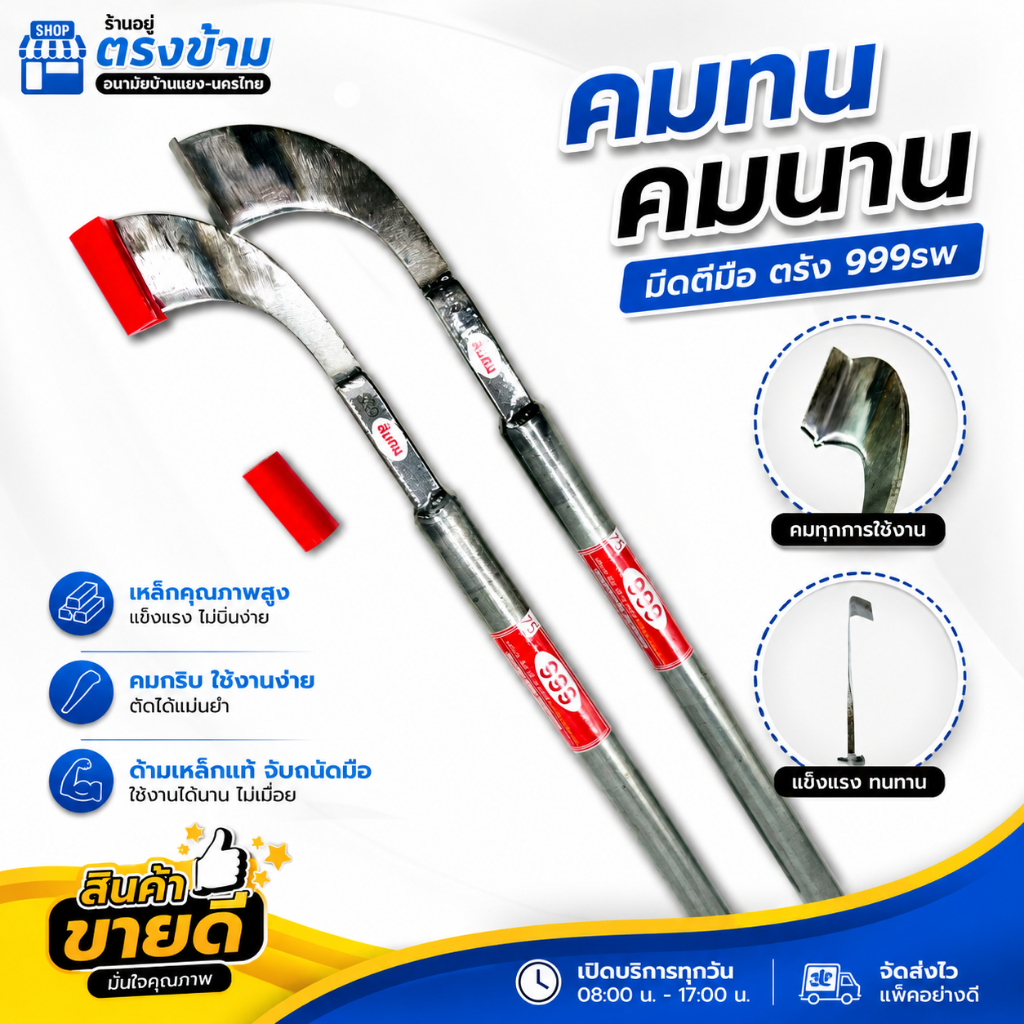 มีดกรีดยาง ลับคมแล้ว มีดตีมือตรัง 999 SW (รุ่นยาวพิเศษ) คอมาตรฐาน แต่งเดือย พร้อมใช้งาน มีร่อง 65 / 75