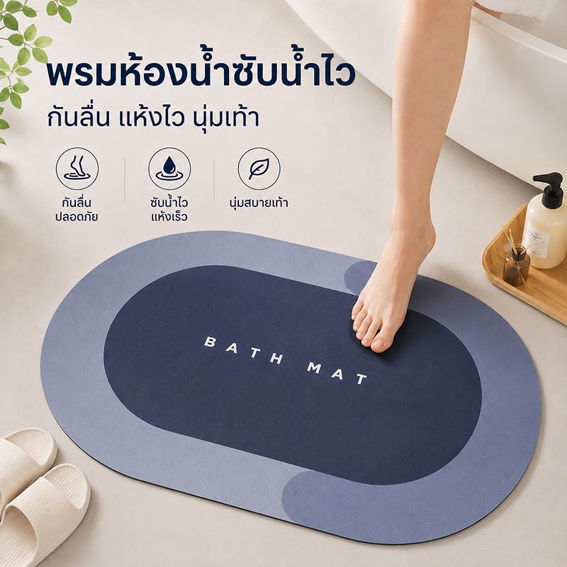 CSH พรมปูพื้น ดูดซับน้ำได้ดี กันลื่น แบบแห้งเร็ว พรมห้องน้ำ ลายน่ารัก ขนาด 40*60cm วงรี/สี่เหลี่ยม