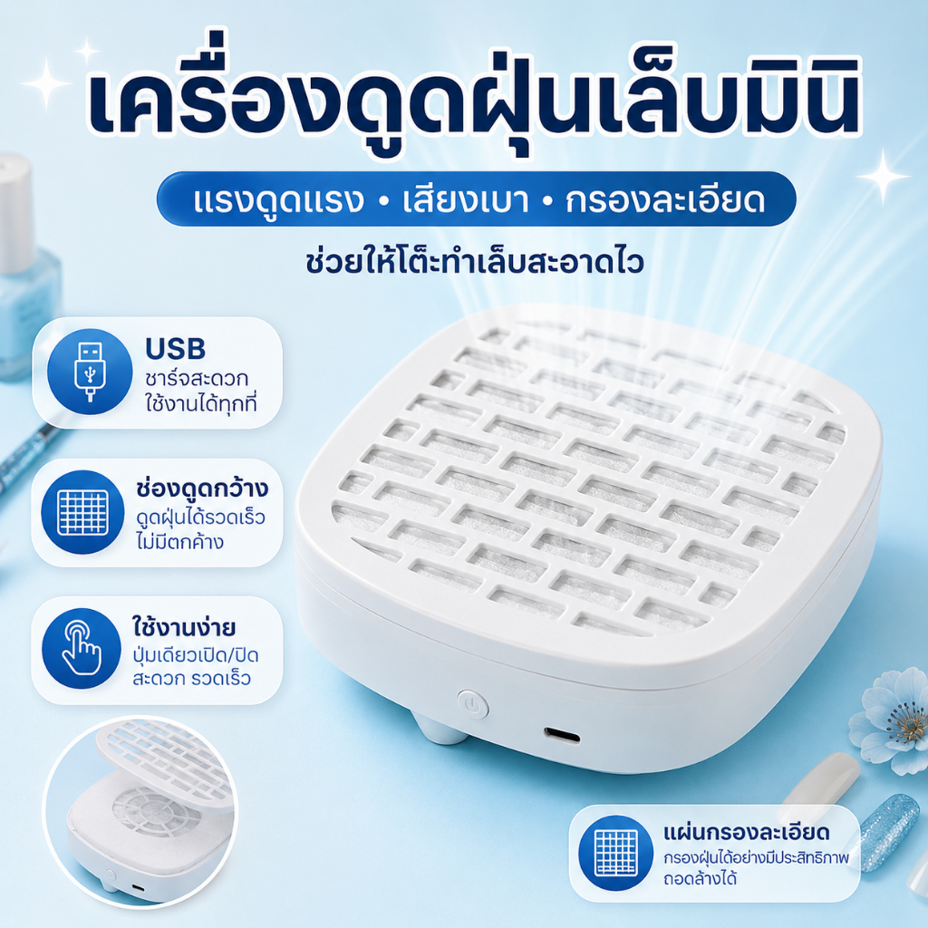 INSMART เครื่องดูดฝุ่นเล็บ พัดลมดูดฝุ่นเล็บ พัดลมดูดฝุ่นเล็บเสียงรบกวนต่ำ เครื่องดูดฝุ่นเล็บพร้อมตัวกรอง