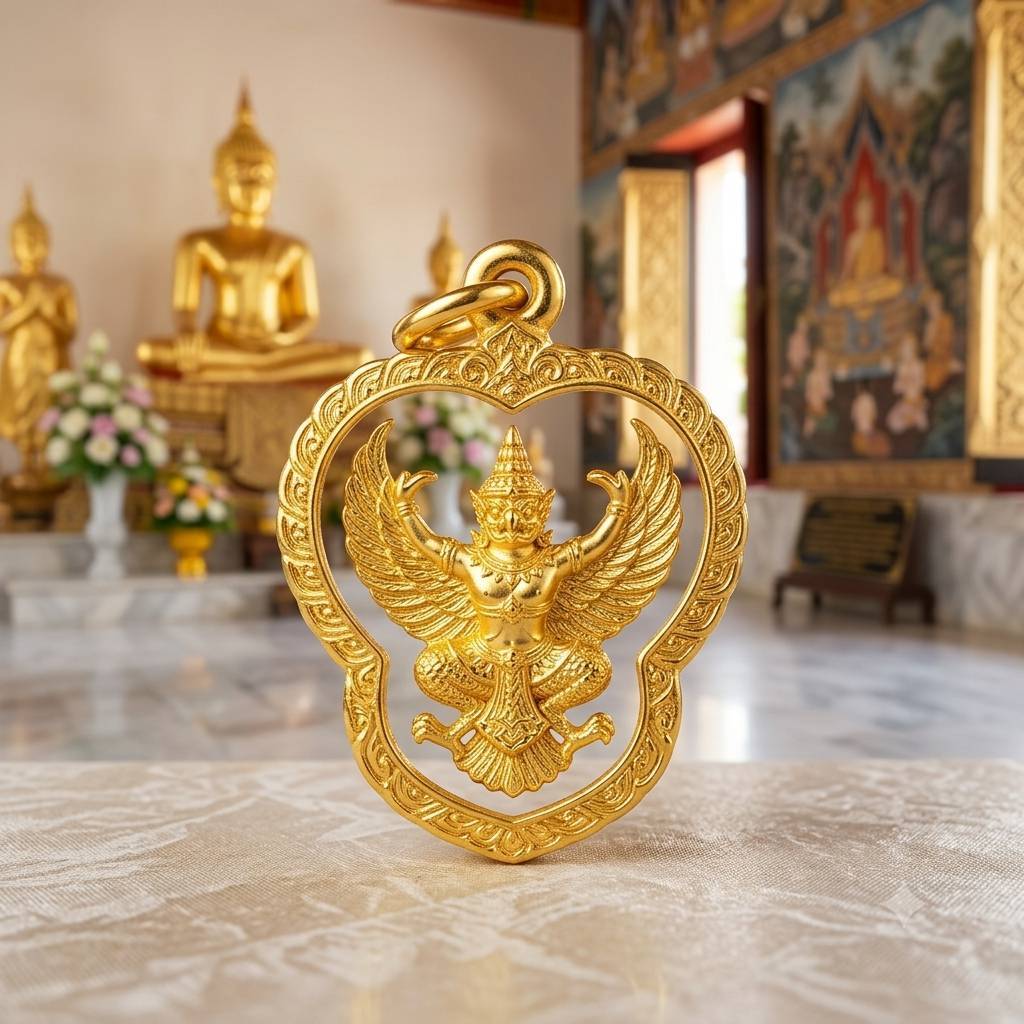 จี้ พญาครุฑ หลวงพ่อวรา วัดโพธิ์ทอง สวยมากกรอบแกะลาย งานฝีมือช่างทองเยาวราช