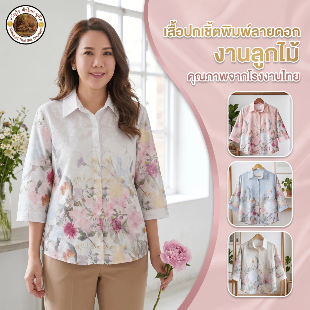 NewArrival2026 🌸เสื้อผู้หญิงพิมพ์ลายดอกสีโทนพาสเทล งานจากไทย ผสมผ้าลูกไม้ ใส่แล้วดูอ่อนวัย สุภาพ สวยหวานน่ามอง