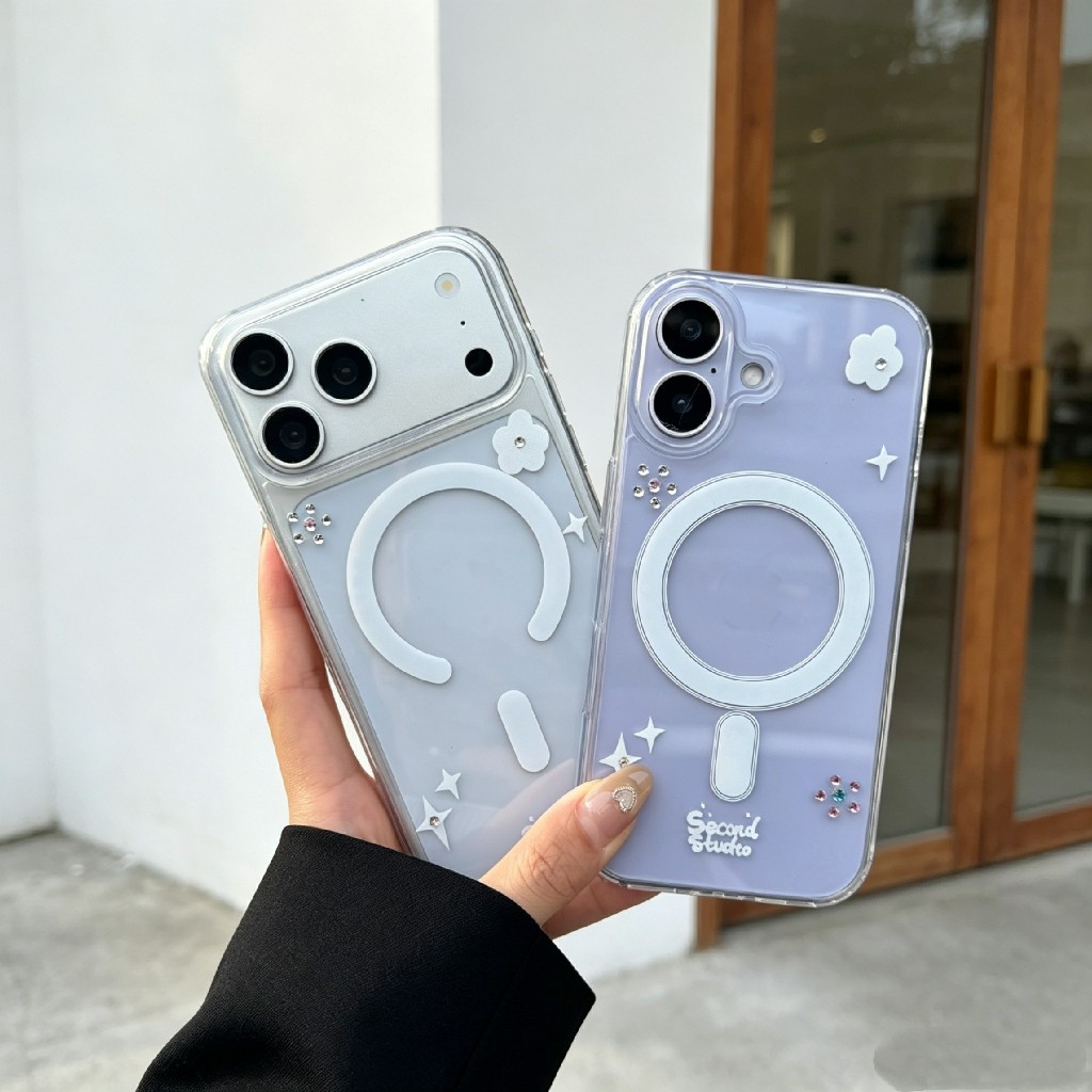 เคสสกรีนลาย ติดเพชร เคสชาร์จได้ ไร้สาย รุ่น i17 17promax i16 16promax 15promax 14promax 13promax 14plus 16plus