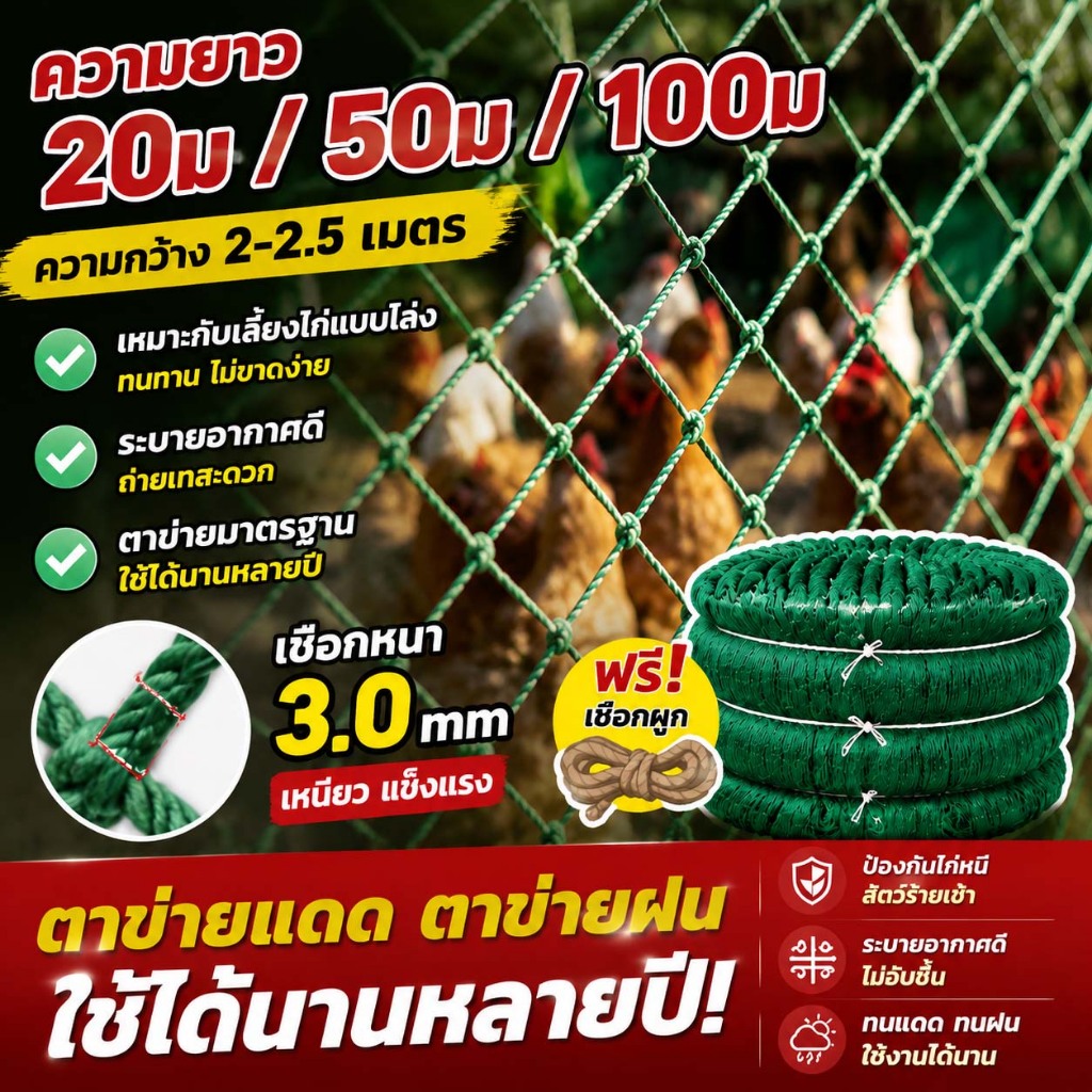 【หนาและทนทาน】 ไนลอน กันนก อเนกประสงค์ กันงู ป้องกันสวนผลไม้ อวนล้อมไก่ พลาสติก ตาข่ายล้อมไก่