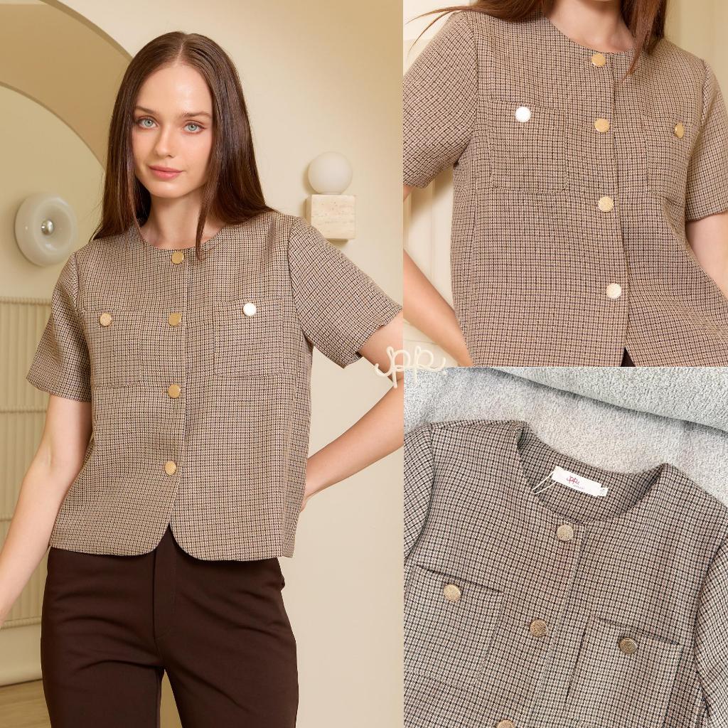 POI เสื้อคอกลมผ้าทวิตลายชิโนริ เกาหลีพรีเมี่ยม L003D7