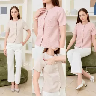 POI เสื้อทวิตคอกลมแต่งกระดุมขาว พรีเมี่ยมคลาสสิค C001D7