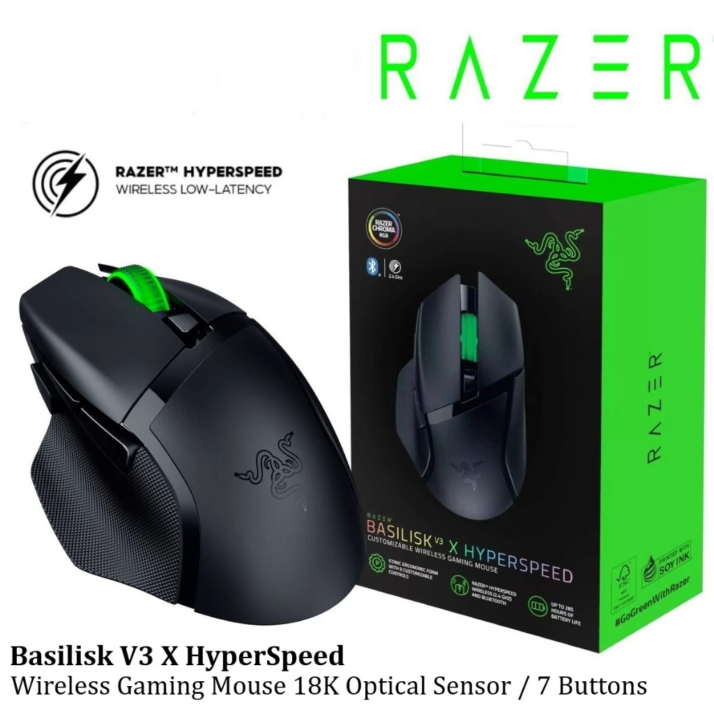เมาส์ไร้สาย RAZER BASILISK V3 X HYPERSPEED WIRELESS MOUSE (BLACK)