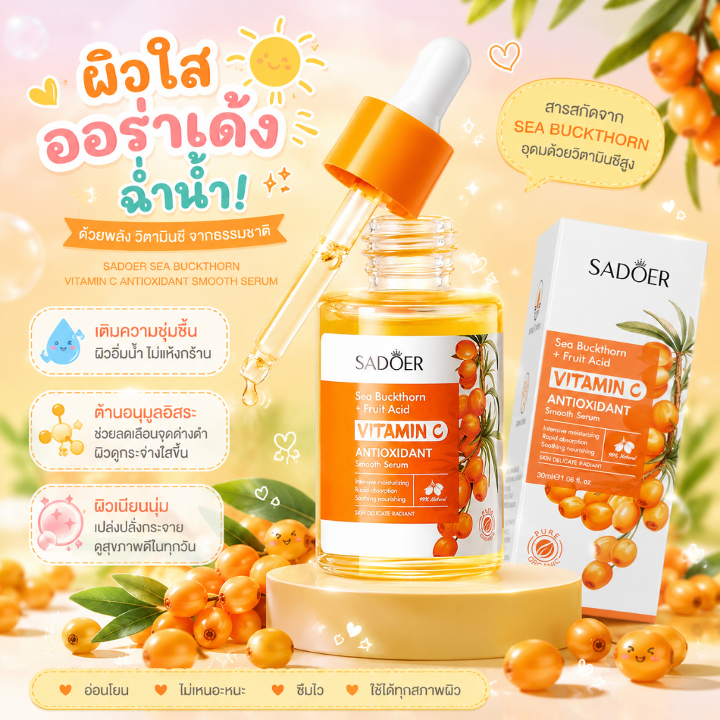 เซรั่ม VC เติมวิตามินซีและความชุ่มชื้นให้ผิว SADOER ปริมาณ30ml สกินแคร์