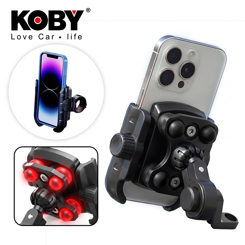 KOBY ที่ยึดโทรศัพท์มอเตอร์ไซค์ รุ่นกันสั่น แถมฐาน 2 แบบ (2-in-1) ปลดล็อคไว แข็งแรงทนทาน ไม่สั่นคลอน