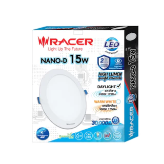 Racer : โคมดาวน์ไลท์ฝังฝ้า นาโน-ดี LED Downlight ฝังฝ้า Nano-D หน้ากลม (รุ่นเก่า - รุ่นใหม่) 6w 9w 12w 18w ขาว - เหลือง