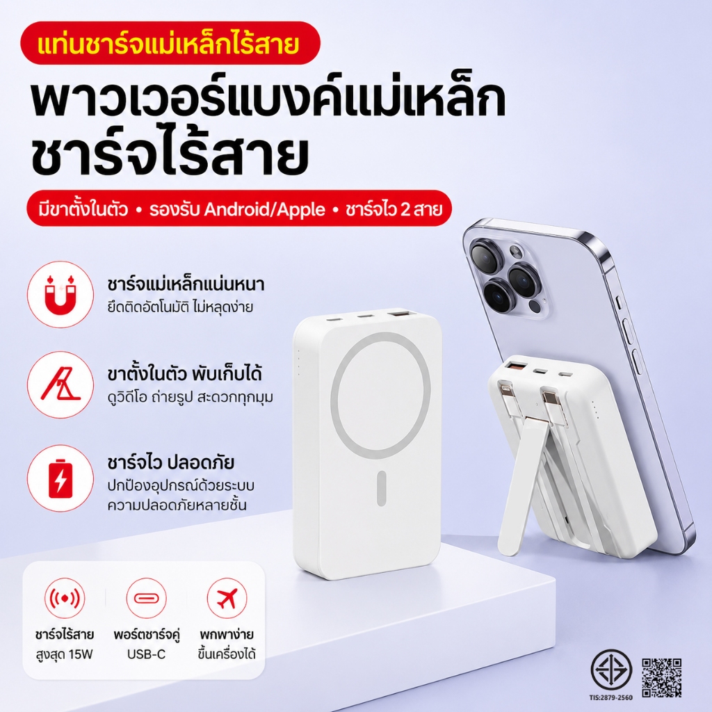 [TISI+CCC] Enovo Magnetic Powerbank 20000mAh PD22.5W QC3.0 รองรับทุกมือถือ พาวเวอร์แบงค์ไร้สาย ที่ชาร์จไร้สาย
