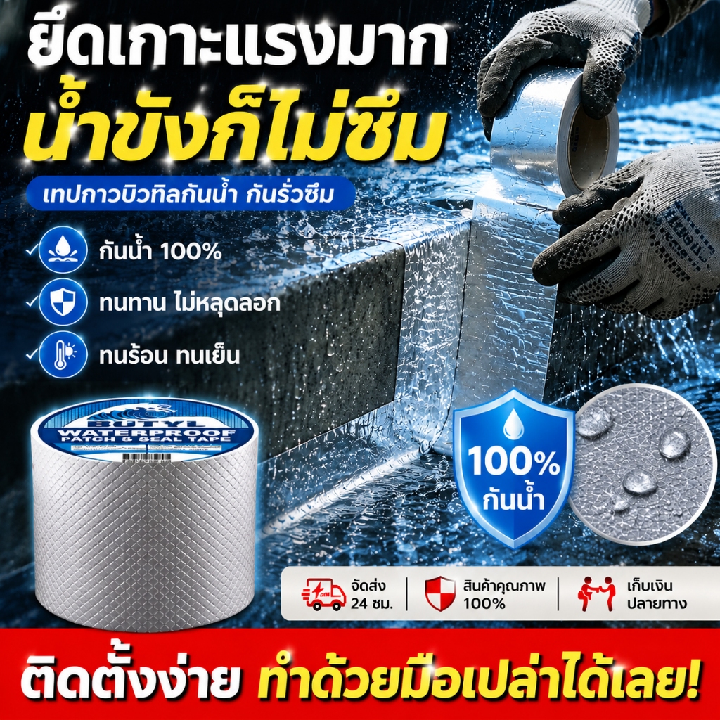 เทปกาวบิวทิล เทปกาวกันน้ํารั่วซึม  เทปอลูมิเนียม เทปกาวอเนกประสงค์ 5m pvc หลังคา จัดส่งภายใน 24 ชั่วโมง 🚚