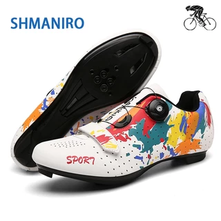 SHMANIRO รองเท้าปั่นจักรยานเสือหมอบ รองเท้าคลีทถนน แบบปุ่มหมุนปรับสายได้ ระบายอากาศดี Road Cycling Shoes ไซซ์ 40-47