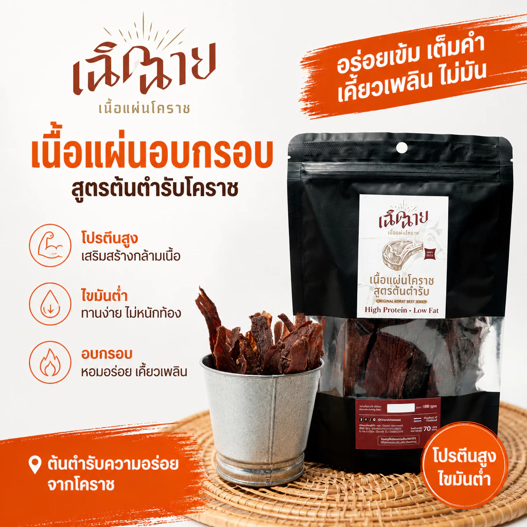 เนื้อแผ่นโคราชอบ 3 ชิ้น อบพร้อมทาน ของกินเล่น โปรตีนสูง เคี้ยวเพลิน พร้อมส่ง thumbnail 6