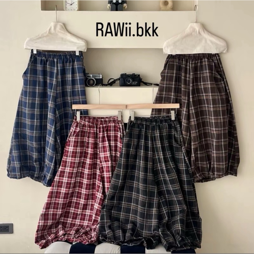 RW122 Japanese Style Pants กางเกงสก็อตขากว้าง ทรงหลวมสไตล์ญี่ปุ่น